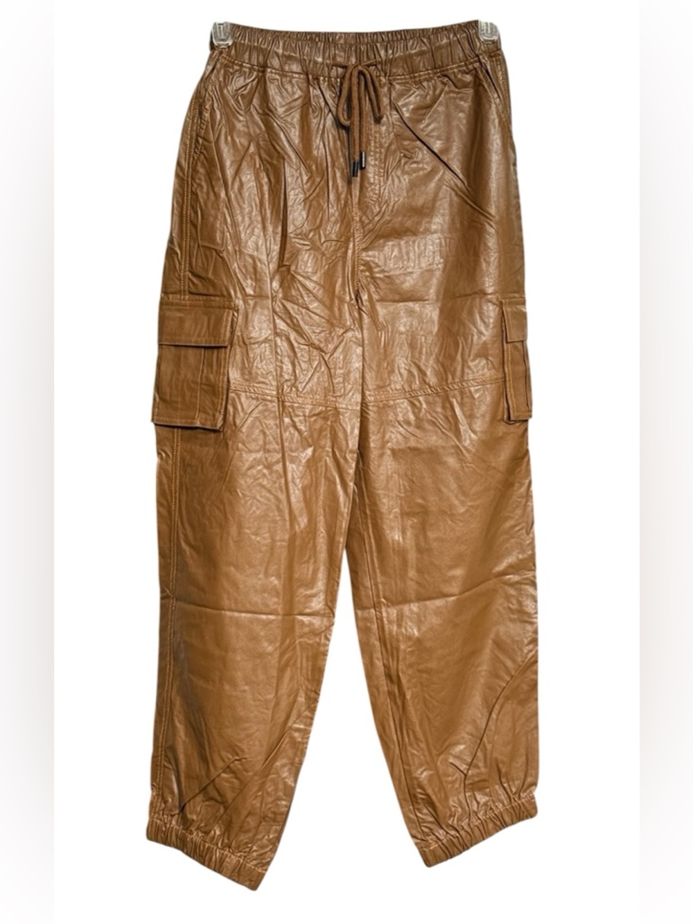 Easel Brown Faux Leather Cargo Jogger Pants, M